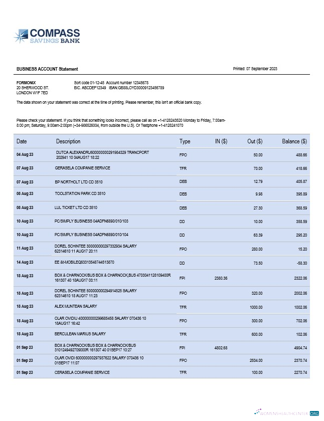 Download Compass Bank enterprise account statement Word and PDF template Photoshop template